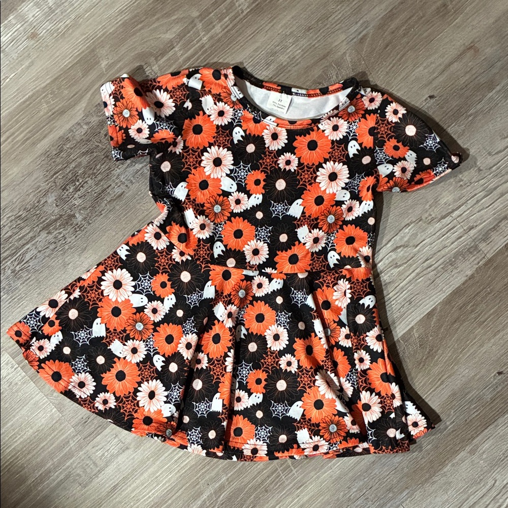 Floral Orange and Black Kids Dress